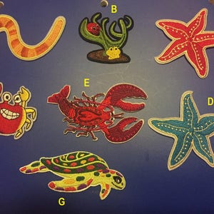 Stern fisch Patch, Seeschlange bestickt Patch, Ozean Kreaturen Eisen auf Patch, Meeresschildkröte Patch, Krabbe Patch, Hummer Patch