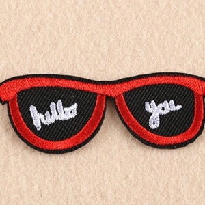 Glasses Embroidered Iron On Patch, Hello patch, Hello You patch