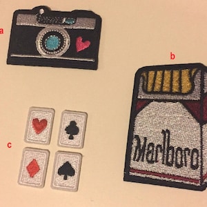 Camera Embroidered Iron On Patch, Marlboro sewing patch, poker cards patch
