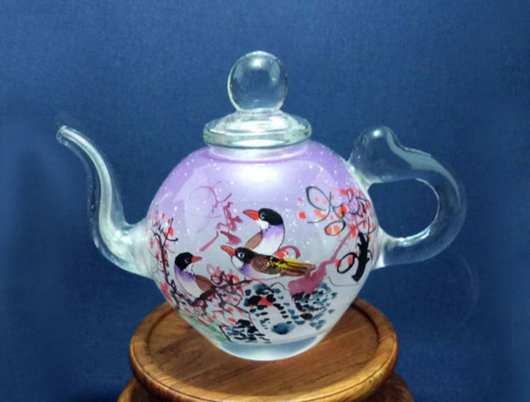 Free Shipping Reverse Painted Mini Glass Teapot Hand Painted Etsy
