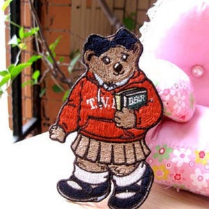 Bear Embroidered Iron On Patch, Study bear sewing patch, Big Bear patch