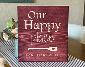 Personalized Engraved Happy Place Oar Heart Lake Name Sign