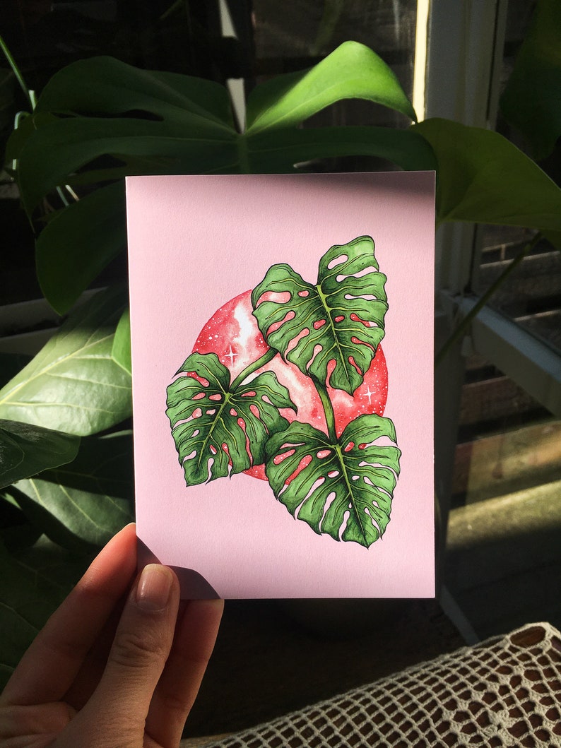 The Monstera Moon Greeting Card Watercolour Print Card Plant Birthday Card image 4