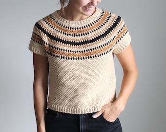 Homolovi Pullover | Crochet Pattern | Top-Down Circle Yoke Sweater | Linen Stitch | Colorwork