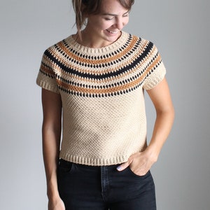 Homolovi Pullover Crochet Pattern Top-Down Circle Yoke Sweater Linen Stitch Colorwork image 1