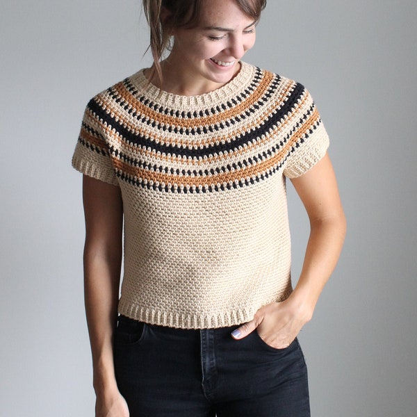 Homolovi Pullover | Crochet Pattern | Top-Down Circle Yoke Sweater | Linen Stitch | Colorwork