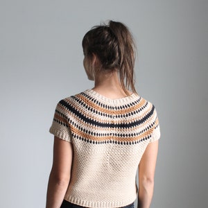 Homolovi Pullover Crochet Pattern Top-Down Circle Yoke Sweater Linen Stitch Colorwork image 3