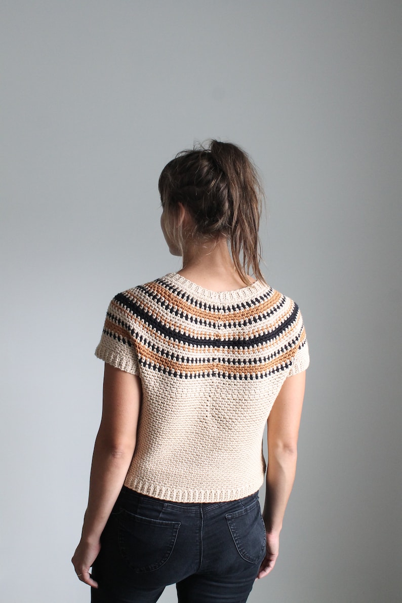 Homolovi Pullover Crochet Pattern Top-Down Circle Yoke Sweater Linen Stitch Colorwork image 3