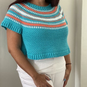 Homolovi Pullover Crochet Pattern Top-Down Circle Yoke Sweater Linen Stitch Colorwork image 8