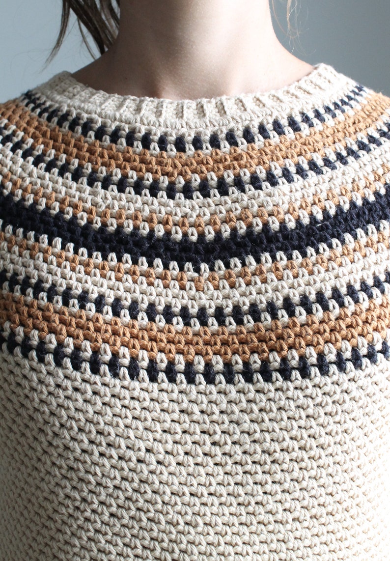 Homolovi Pullover Crochet Pattern Top-Down Circle Yoke Sweater Linen Stitch Colorwork image 2