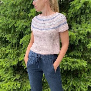 Homolovi Pullover Crochet Pattern Top-Down Circle Yoke Sweater Linen Stitch Colorwork image 6