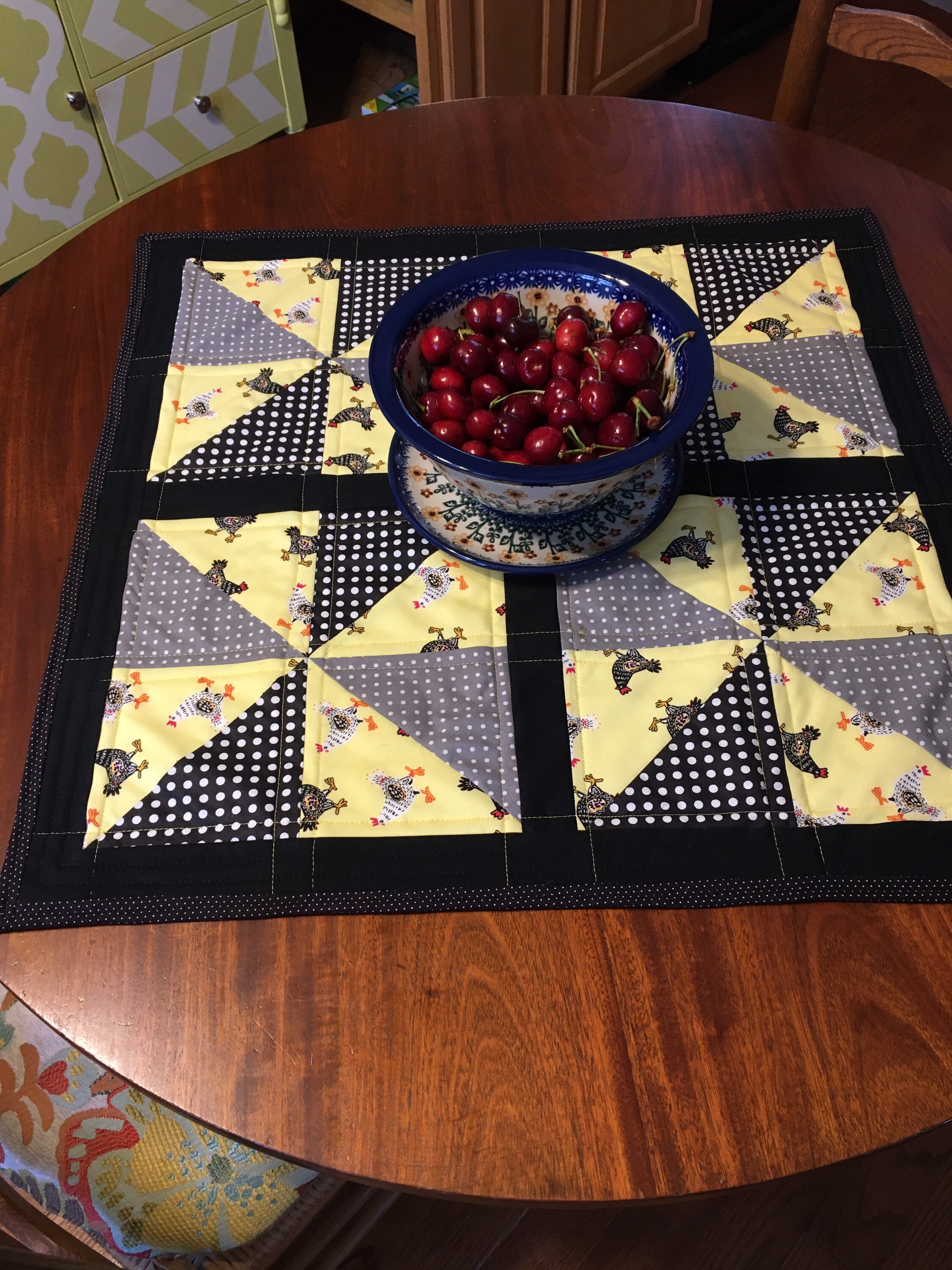 Chicken/ table topper/ linens/ yellow/ quilt/ cotton fabric Etsy