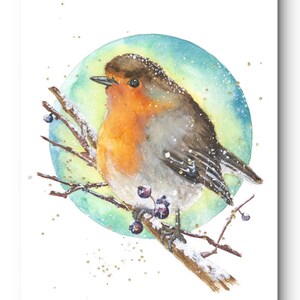 Rotkehlchen Art Print, Aquarell Giclée Kunstdruck