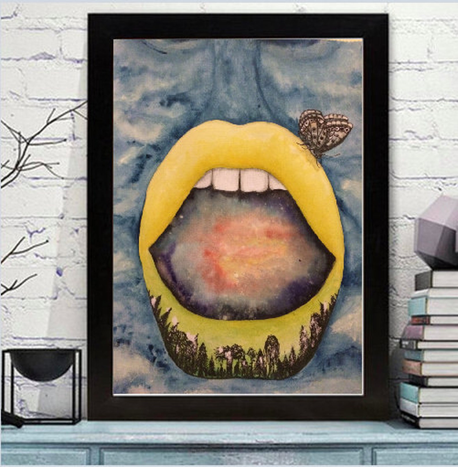 Psychedelic Mouth Dreamscape Gicl e Watercolour Art Print Etsy