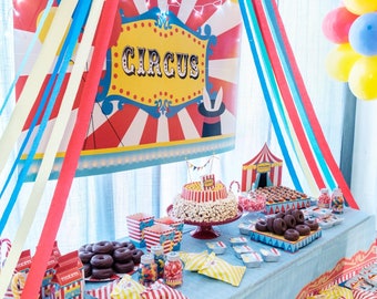 Circus Backdrop 132 x 92 cm Circus Theme Party Supplies | Circus Birthday Party | Carnival Decorations | Boy Baby Shower