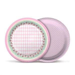 Carousel Birthday Party Plates - 21 cm, 16 Pack in Pink and Green, First Birthday Decorations