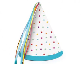 Polka Dot Birthday Party Hats - Art Theme Party Decor, 8 Pack
