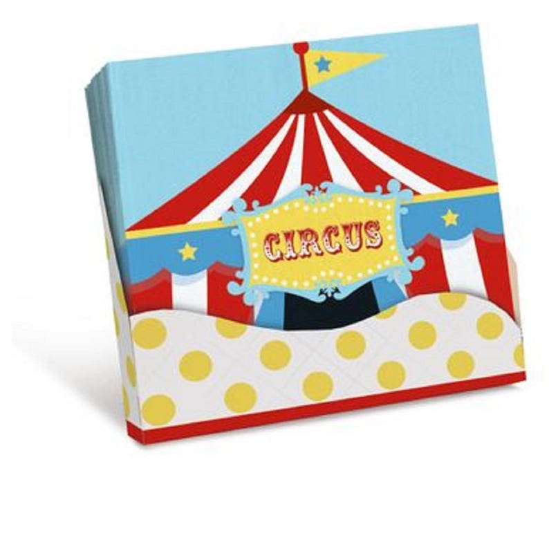 Vintage CIRCUS Napkins Set of 20 Blue and Red Carnival Party Supplies
