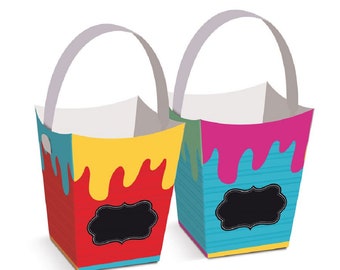 Art Paint Party Favor Holders - Decorative Candy Buckets, 8 Pack