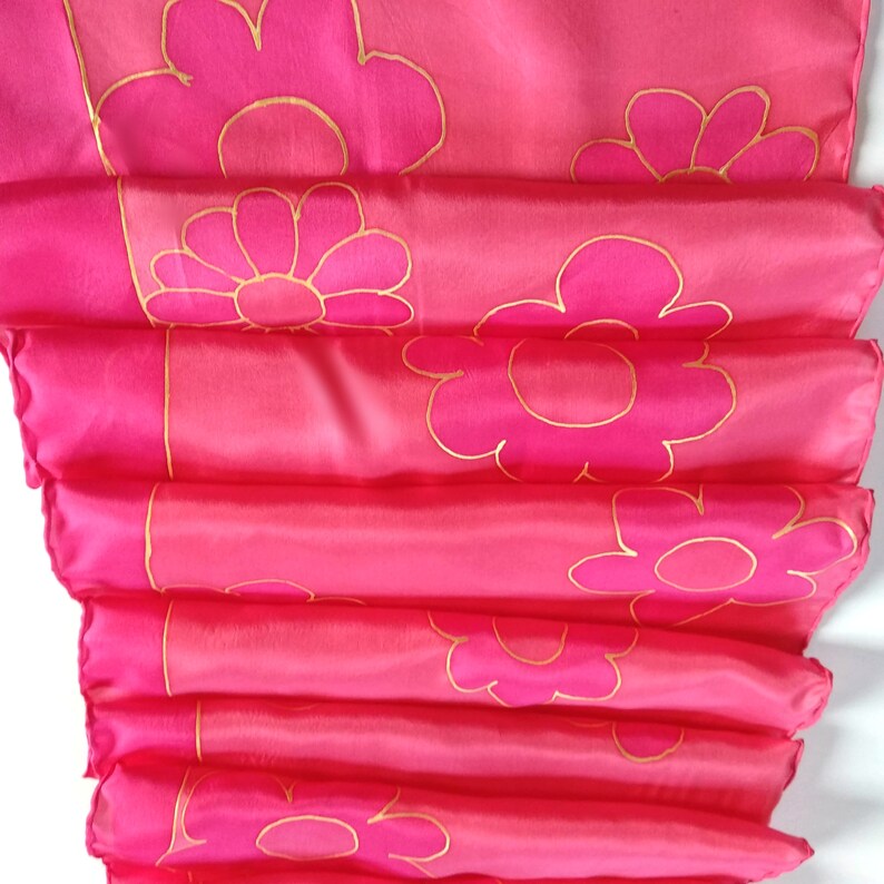 Personalized gift for mom. Hand painted silk scarf, rectangle, magenta pink and red. Valentine gift zdjęcie 2