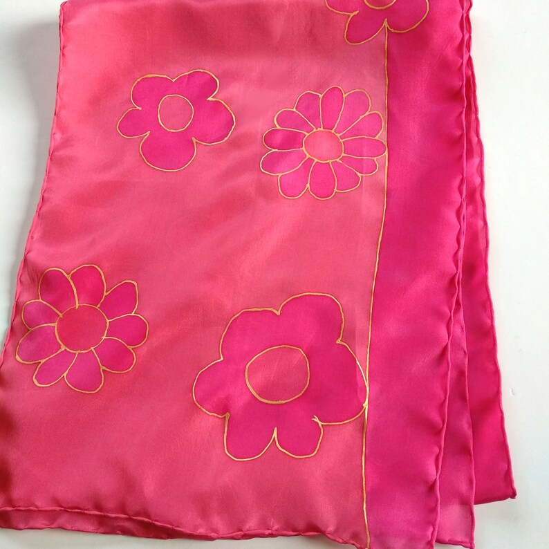 Personalized gift for mom. Hand painted silk scarf, rectangle, magenta pink and red. Valentine gift zdjęcie 4