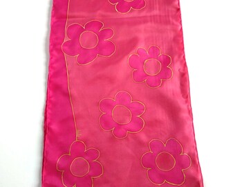 Personalized gift for mom. Hand painted silk scarf, rectangle, magenta pink and red. Valentine gift