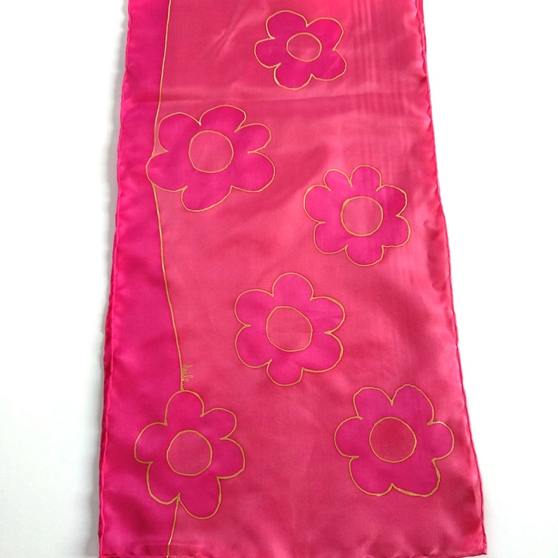 Personalized gift for mom. Hand painted silk scarf, rectangle, magenta pink and red. Valentine gift zdjęcie 1