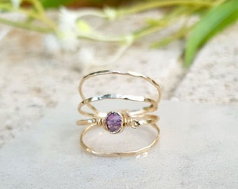 Amethyst  Ring, Gold  Filled 14k Ring, Wire Wrapped Ring, Statement, Gemstone, Bridesmaid, Purple, Handmade, Gift for Her, Birthstone Ring