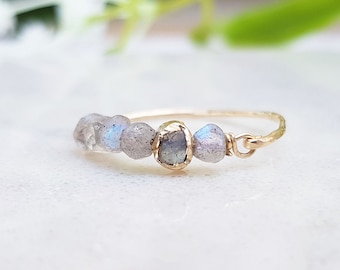 Labradorite Bead Ring,Stacking Ring,Grey Ring,Birthstone Jewelry,Gold Ring,Smoky Ring,Gold Filled 14k Ring/Sterling Silver Ring,Bead Ring