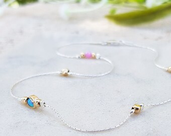 Dainty Turquoise Anklet,Beach Anklet,14k Gold Anklet,Pink,Blue Opal Bead Anklet,Ankle Opal Jewelry,Anklet Bracelet,Foot Jewelry Beach