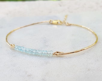 Aquamarine Bracelet,Aquamarine Jewelry,Mom Gift,Gift for Her,Natural Gemstone Bracelet,Dainty Bracelet,March Birthstone Bracelet,Blue Stone