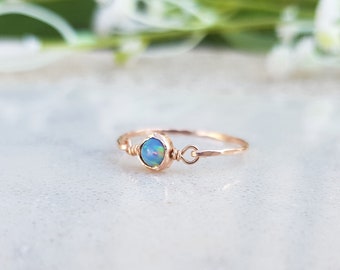 Natural Blue Green Opal Ring,Rose Gold Opal Ring,Wire Wrapped Ring,Dainty Opal Ring,Gemstone Ring,Blue Ring Opal,Gold Ring,Blue Green Stone