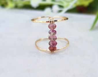 Pink Tourmaline Ring,Gold Filled 14k Ring,Gold Tourmaline Ring,Beaded Ring,Rose Gold Ring or Sterling Silver 925 Ring,High Ring