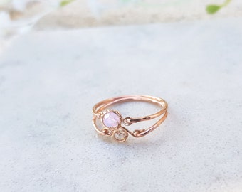 Quartz de rose, anneau rose d’or de 14K, anneau rose clair, anneau de pierre gemme, anneaux d’empilage, anneau de pierre de naissance, anneau d’avril, bijoux d’avril, argent sterling 925