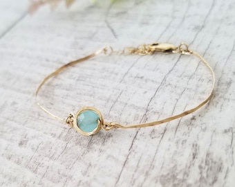 Pulsera de oro azul delicado, pulsera minimalista, pulsera azul agua, pulsera de oro, pulsera con piedras preciosas rellenas de oro de 14 k, piedra de nacimiento turquesa