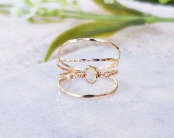 Anillo de piedra lunar, relleno de oro de 14 quilates, con alambre, llamativo, piedra preciosa, para dama de honor, blanco, hecho a mano, regalo para ella, anillo con piedra de nacimiento de junio.