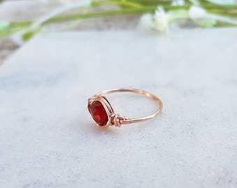 Gold Ruby Ring, Dainty Ring, July Birthstone Ring, Natural Ruby Ring,Wire Wrapped Ring, Valentine's Day Gift, Gift For Her