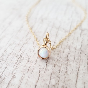 Gold Filled Opal Necklace, Opal jewelry, White Opal Necklace, Tiny Silver Necklace, Dainty Necklace, White jewelry, October Birthstone