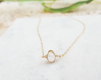 Colar de opala branca, colar de arame enrolado, colar de ouro 14k ou prata esterlina 925, pedra preciosa de opala branca, presente de pedra de nascimento de outubro