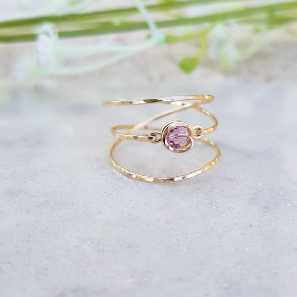 14k Gold Filled Amethyst Ring,February Stacking Ring,Gold or Silver Ring,Purple Ring,Double Ring,Sterling Silver Ring,Light Purple Ring