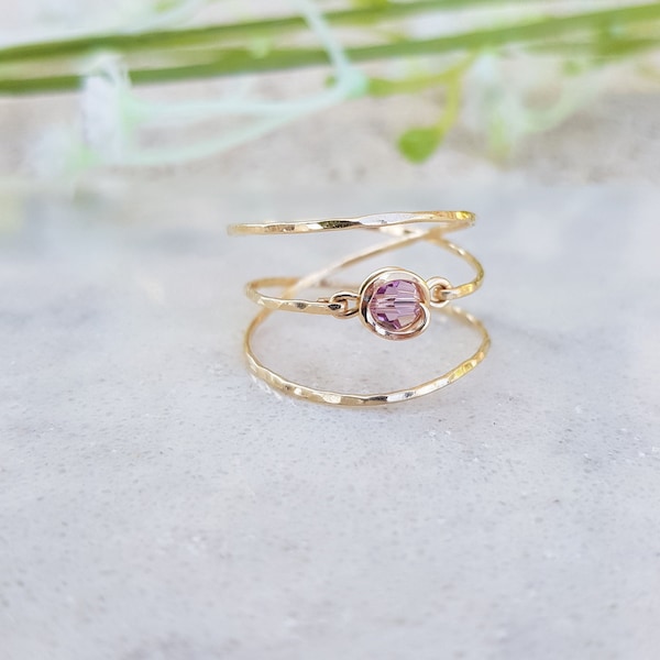 14k Gold Filled Amethyst Ring,February Stacking Ring,Gold or Silver Ring,Purple Ring,Double Ring,Sterling Silver Ring,Light Purple Ring
