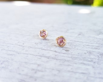 Natural Pink Tourmaline Stud Earrings, 14k Gold Filled Earrings, Sterling Silver Earrings, Pink Tourmaline Earrings, Stud Earrings.