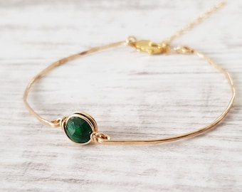 Emerald Bangle, May Birthstone, Jewelry Gift for Wife, Mom,  Delicate Gemstone,  Genuine Green Emerald Bracelet, Natural Dainty Genuine