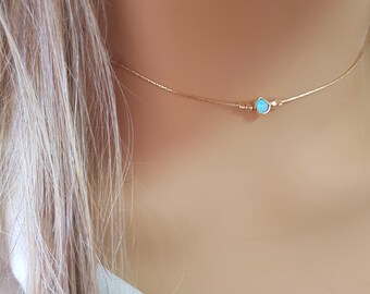 Blue Opal Necklace,14K Gold Filled Necklace,Tiny Opal Necklace,Simple Dainty Gold Necklace,Minimal Gold Necklace,Delicate Gold Necklace.
