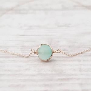 Aqua Chalcedony, 14K Gold Filled  Bracelet,  Gemstone Natural Bracelet,  Layering Bracelet, Delicate Bracelet