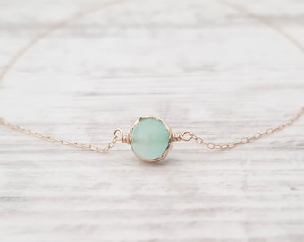 Aqua Chalcedony, 14K Gold Filled  Bracelet,  Gemstone Natural Bracelet,  Layering Bracelet, Delicate Bracelet