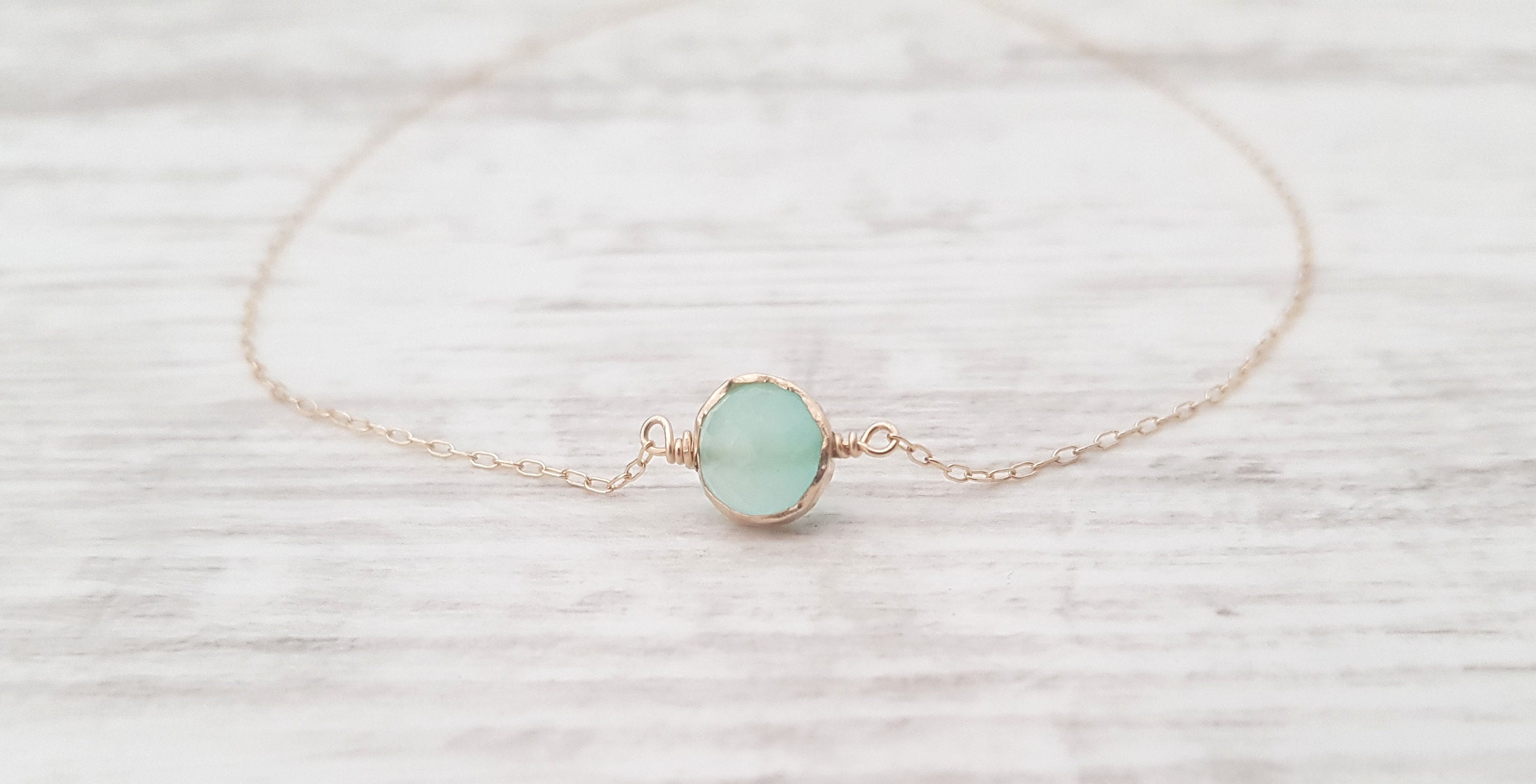 Aqua Chalcedony, 14K Gold Filled Bracelet, Gemstone Natural Bracelet, Layering Bracelet, Delicate Bracelet
