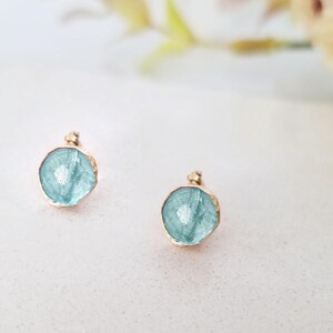 14k Gold Aquamarine Earrings, March Birthstone Studs, Gemstone Earrings, Simple Gold Studs,  Light Blue Bridesmaids Studs, Natural Gemstone.