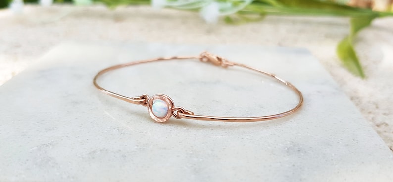 Wire Wrapped Bracelet,Gift For Women,White Opal Bracelet,White Gemstone Bracelet,14k Rose Gold Filled Bracelet,Delicate Bracelet,Tiny Stone
