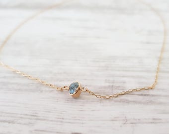 Blue Gold Necklace,Blue Topaz Necklace,Natural Blue Topaz,Gemstone Necklace,Gold Filled 14k or Sterling Silver 925,Rose Gold Necklace,Blue